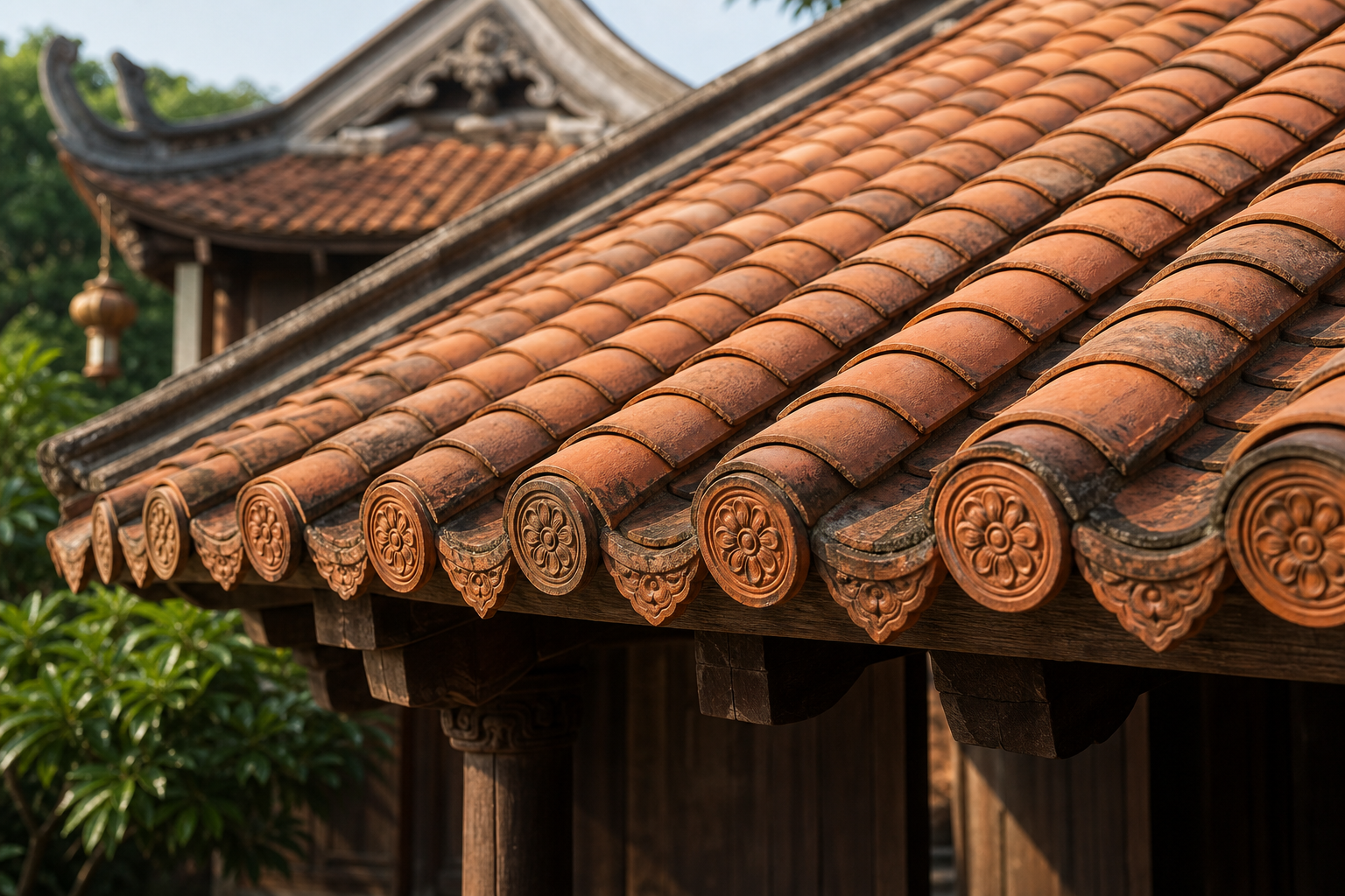 Ảnh thực tế minh họa ngói âm dương trong hệ mái ngói