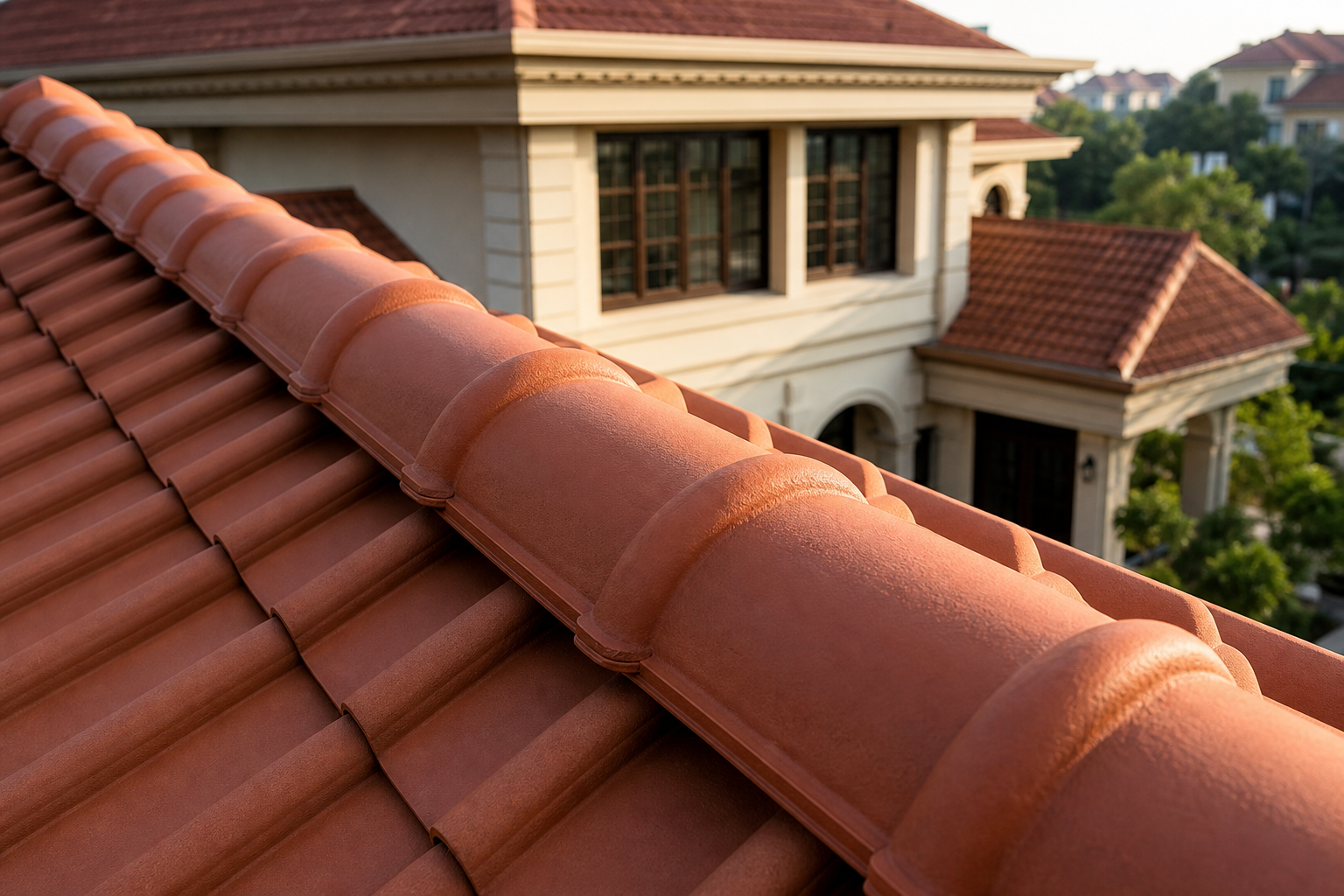 Ảnh thực tế minh họa ngói úp nóc trong hệ mái ngói